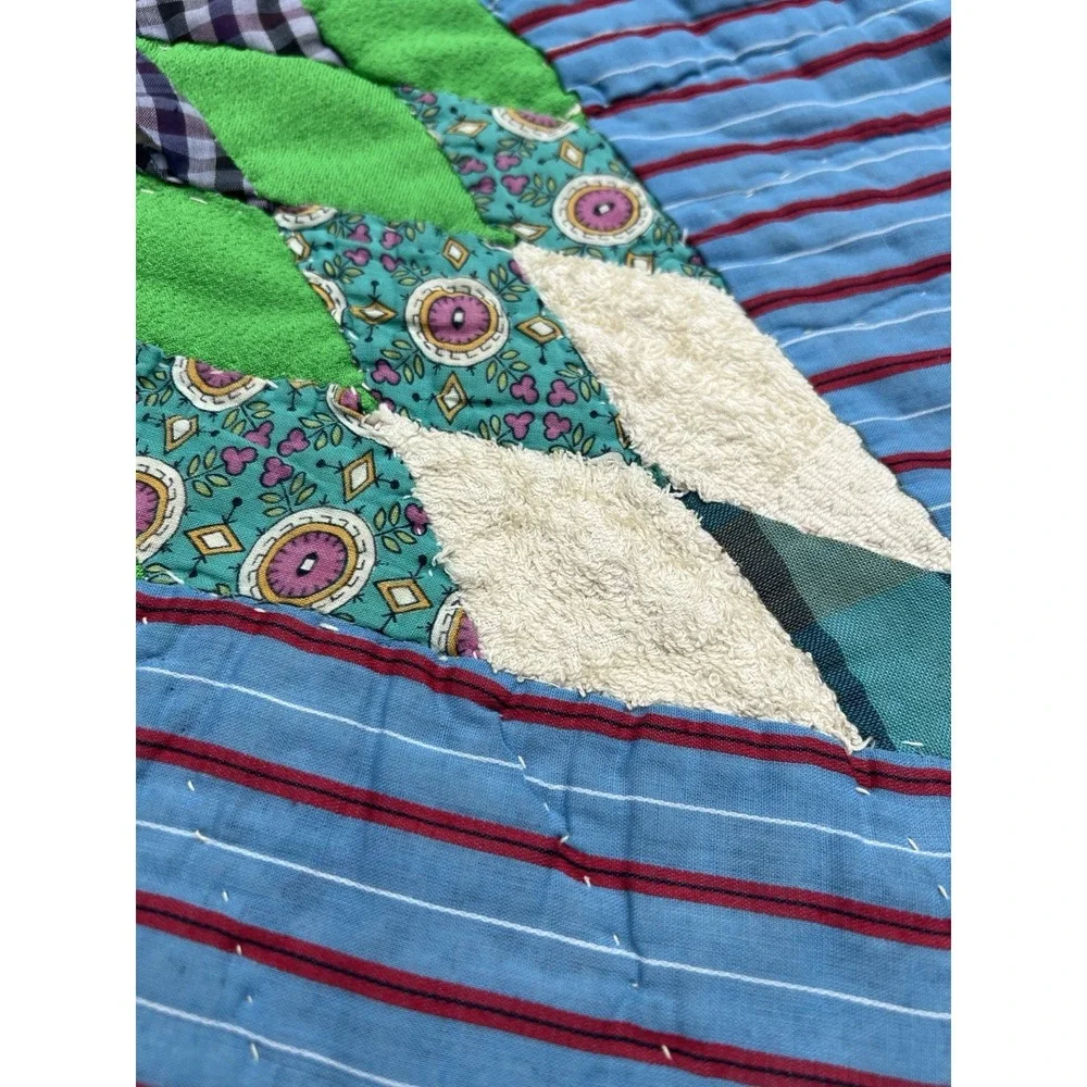 Antique Lone Star Quilt Nice Early Fabrics 70x81 Scrappy As Is